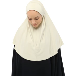 Hazır Türban Peçeli Pratik Eşarp Tesettür Nikaplı Hijab - Namaz Örtüsü Sufle (Xl) - Krem