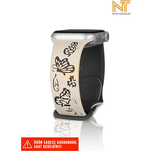 Apple Watch Seri 2/3/4/5/6/7/8/9/se 38MM/40MM/41MM Seri 10 42MM Uyumlu Kelebek Desen Silikon Kordon
