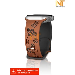 Nezih Case Apple Watch 5/6/7/8/9/10/se/ultra/ultra2 44/45/49mm / Seri 10 46 / Seri 11 46mm Uyumlu Kelebek Desen Silikon Kordon