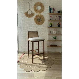 Concept Ross Bar Sandalyesi Teddy Krem Kumaş Hasırlı Bar Sandalyesi Ceviz Ahşap Ada Sandalye