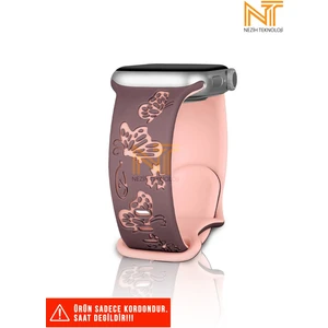 Nezih Case Apple Watch 5/6/7/8/9/10/se/ultra/ultra2 44/45/49mm / Seri 10 46 / Seri 11 46mm Uyumlu Kelebek Desen Silikon Kordon