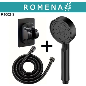 Jet Özellikli Duş Seti | Hortum + Yapışkanlı Askı Aparatı + El Duşu - Siyah | R1002-S