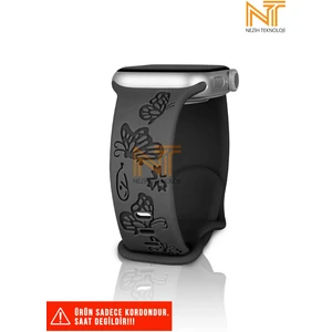 Nezih Case Apple Watch Watch Seri 5/6/7/8/9/se 38/40/41mm Seri 10 42 / Seri 11 42mm Uyumlu Kelebek Desen Silikon Kordon