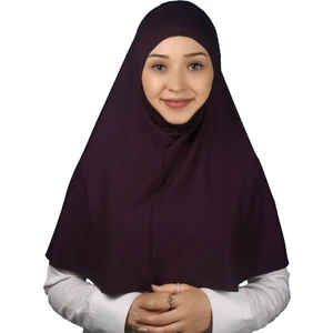 Hazır Türban Peçeli Pratik Eşarp Tesettür Nikaplı Hijab - Namaz Örtüsü Sufle (Xl) - Mürdüm