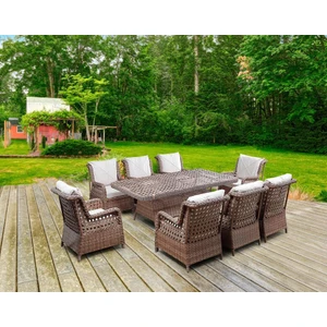 Fırat 8 kişilik Kahverengi Örgü Rattan Oturma Grubu Minderli & 100X200CM Masa Takımı