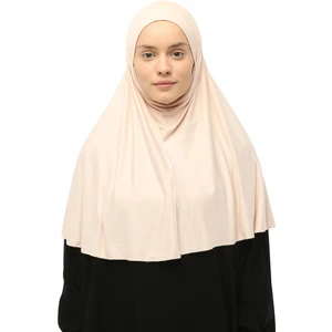 Hazır Türban Peçeli Pratik Eşarp Tesettür Nikaplı Hijab - Namaz Örtüsü Sufle (Xl) - Bej