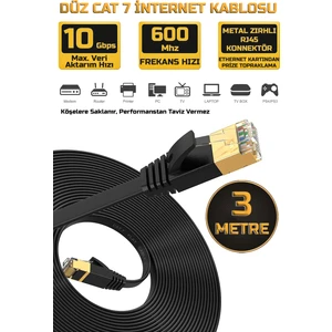 Yassı Cat 7 Ethernet Kablosu 10 Gigabit/s 600 Mhz Premium Metal Zırhlı RJ45 Konnektör