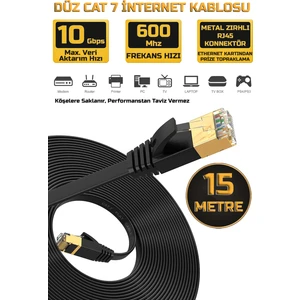 Gold Step Yassı Cat 7 Ethernet Kablosu 10 Gigabit/s 600 Mhz Premium Metal Zırhlı RJ45 Konnektör