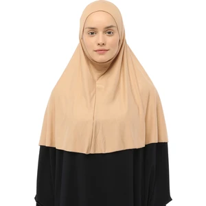 Hazır Türban Peçeli Pratik Eşarp Tesettür Nikaplı Hijab - Namaz Örtüsü Sufle (Xl) - Koyu Bej