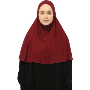 Hazır Türban Peçeli Pratik Eşarp Tesettür Nikaplı Hijab - Namaz Örtüsü Sufle (Xl) - Bordo