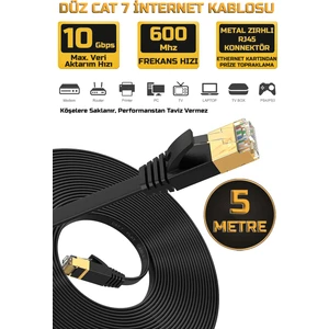 Gold Step Yassı Cat 7 Ethernet Kablosu 10 Gigabit/s 600 Mhz Premium Metal Zırhlı RJ45 Konnektör
