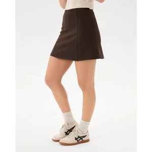 Ayma Active Kadın Kahverengi Şortlu Çan Etek - EcoVero™ Viskoz, Bel Lastikli, Dar Çan Kesim, İç Şort Katmanlı Günlük ve Spor Mini Etek