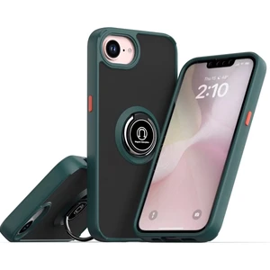 Apple Iphone 16E Kılıf Mat Parmak Izi Yapmaz Renkli Tuşlu 360 Yüzüklü Standlı Military Kamera Korumalı