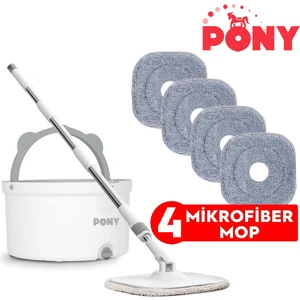 Beyaz 4 Adet Mikrofiber Mop Temiz & Kirli Suyu Ayırma Özelliği Otomatik Temizlik Seti Paspas