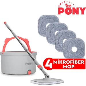Gri 4 Adet Mikrofiber Mop Temiz & Kirli Suyu Ayırma Özelliği Otomatik Temizlik Seti Paspas