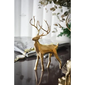 Kubik Dekoratif Geyik Figür Biblo Obje Gold Renk Yılbaşı Geyiği Premıum