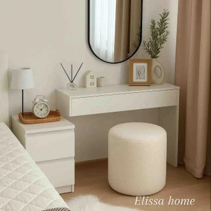 Makyaj Pufu Teddy Kumaş Kırık Beyaz Ayak Uzatma Pufu Tabure