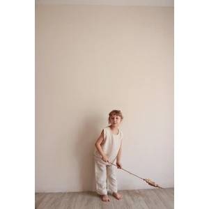 Bej Çizgili Asimetrik Cepli Müslin Takım