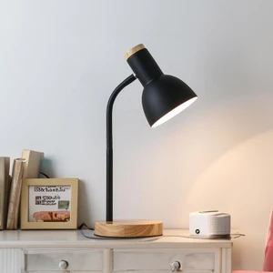 34614 Ahşap Tabanlı Nordic USB Masa Lambası Siyah