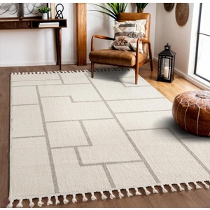 Effect EF007A Beyaz Halı Geometrik Antialerjik Jüt Taban Salon Yatak Odası Mutfak Koridor Halısı