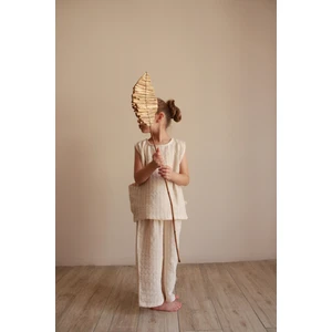 Bej Çizgili Asimetrik Cepli Müslin Takım