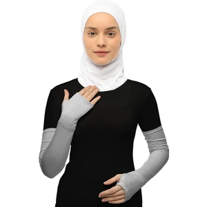 Parmak Geçmeli Penye Tesettür Kolluk Gri