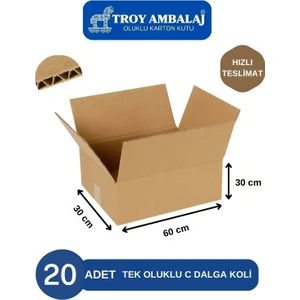 60X30X30 Tek Oluklu Kutu C Dalga (20 Adet) Taşıma Taşınma Kolisi Boş Karton