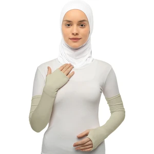Kesik Parmak Geçmeli Penye Tesettür Kolluk - Krem
