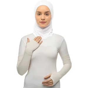 Parmak Geçmeli Penye Tesettür Kolluk Ekru