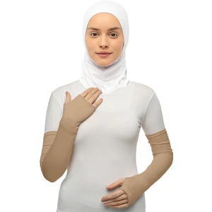 Parmak Geçmeli Penye Tesettür Kolluk Koyu Bej