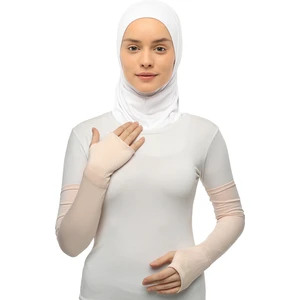 Parmak Geçmeli Penye Tesettür Kolluk Bej