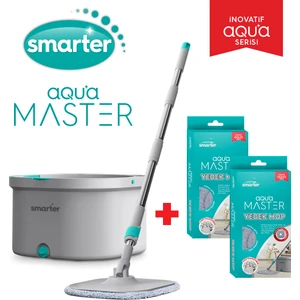 SMARTER Aqua Master Temizlik Seti + 2 Adet Yedek Mop Temiz & Kirli Suyu Ayırma Özelliği Otomatik Temizlik Seti Mop Paspas