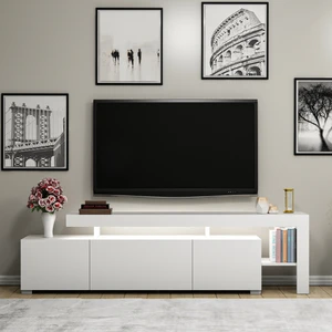 İnarch Dizayn Beliz Led Işıklı Tv Ünitesi, Tv Sehpası, Raflı - Parlak Beyaz