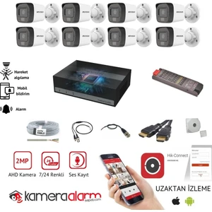 8 Kameralı Dahili Mikrofonlu 7/24Renkli Görüşlü Kamera Seti