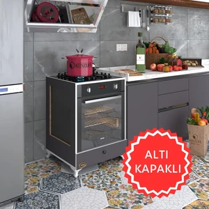 Kenzlife ankastre modülü kabini altın3 gri fırın ocak dolabı kapaklı ayaklı
