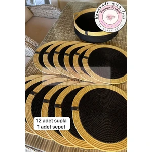 Double Knot Design 13 Prç Amerikan Servis Seti Supla Hediyelik Hasır Jüt Tress Yemek Masası Davet