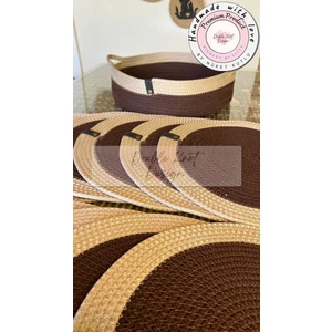 Double Knot Design 13 Prç Amerikan Servis Seti Supla Hediyelik Hasır Jüt Tress Yemek Masası Davet