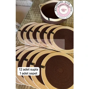 Double Knot Design 13 Prç Amerikan Servis Seti Supla Hediyelik Hasır Jüt Tress Yemek Masası Davet