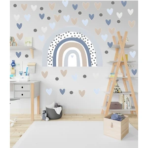 Soft Mavi ve Kahverengi Gökkuşağı ve Kalpler Bebek Çocuk Odası Duvar Sitcker