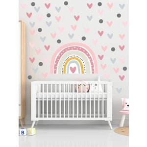 Soft Pembe Tonlarda Gökkuşağı ve Kalpler Bebek Çocuk Odası Duvar Sitcker