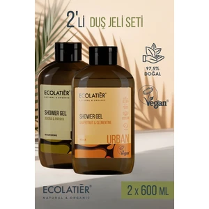 Duş Jeli Seti %97,5 Doğal Vücut Şampuanı Vegan Nemlendirici, Besleyici Duş Jeli Ikili Set 600 ml x 2