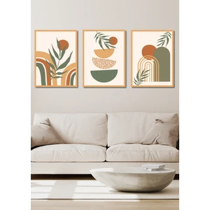 Siyah Ahşap Çerçeve Görünümlü 3lü Bohem Desen Duvar Dekoru Salon Oturma Yatak Odası Için Tablo Seti