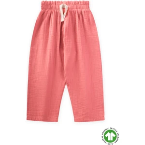 Organic Beli Fırfırlı Geniş Kesim Müslin Pantolon 1-8 Yaş Mercan