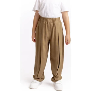 Paça ve Belden Kapalı A Pile Keten Pantolon 2-7 Yaş Caramel