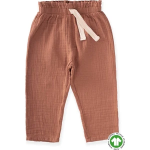 Beli Fırfırlı Geniş Kesim Müslin Pantolon Kahverengi