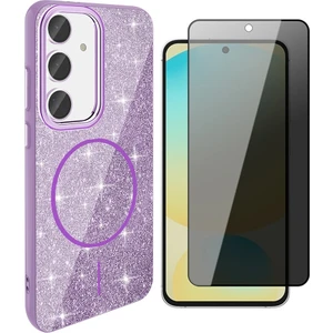 Samsung Galaxy S24 Fe Kılıf M-Safe Şarj Özellikli Parlayan Simli Zore Okso Kapak + Hayalet Temperli Ekran Koruyucu