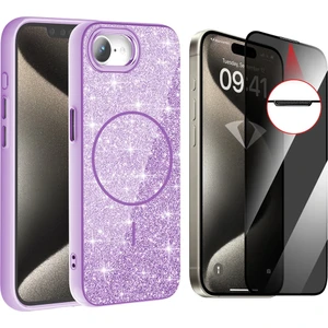 iPhone 16E Kılıf M-Safe Şarj Özellikli Parlayan Simli Zore Okso Kapak + Hayalet Temperli Ekran Koruyucu