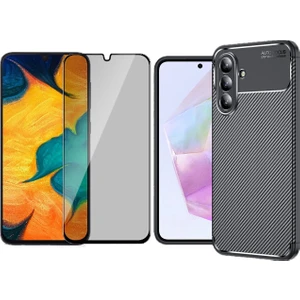 Samsung Galaxy A36 Kılıf Auto Focus Karbon Tasarım Zore Negro Silikon Kapak + Hayalet Cam Ekran Koruyucu