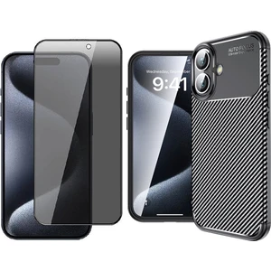 Apple iPhone 16 Plus Kılıf Auto Focus Karbon Tasarım Zore Negro Silikon Kapak + Hayalet Cam Ekran Koruyucu