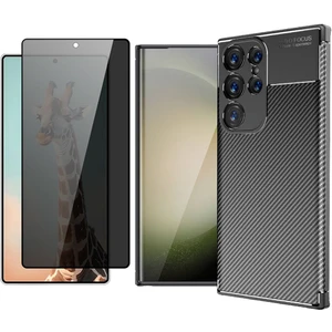 Samsung Galaxy S24 Ultra Kılıf Auto Focus Karbon Tasarım Zore Negro Silikon Kapak + Hayalet Cam Ekran Koruyucu